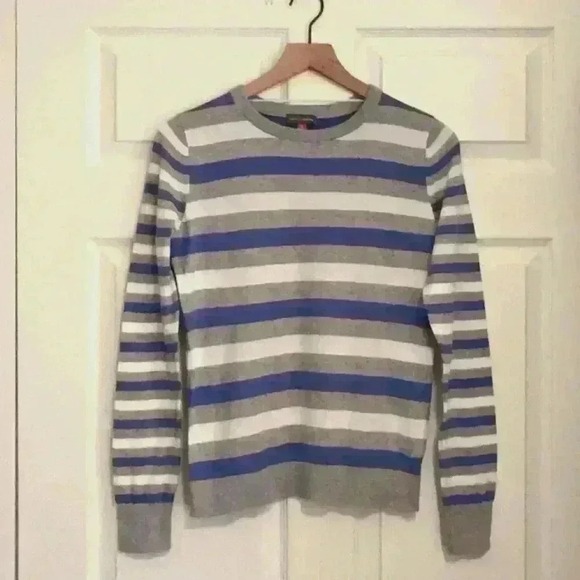 Vince Camuto Sweater Size S Long Sleeve Crew Neck Purple Grey White Striped - Picture 1 of 9
